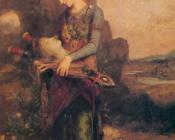 古斯塔夫 莫罗 : Thracian Girl carrying the Head of Orpheus on his Lyre